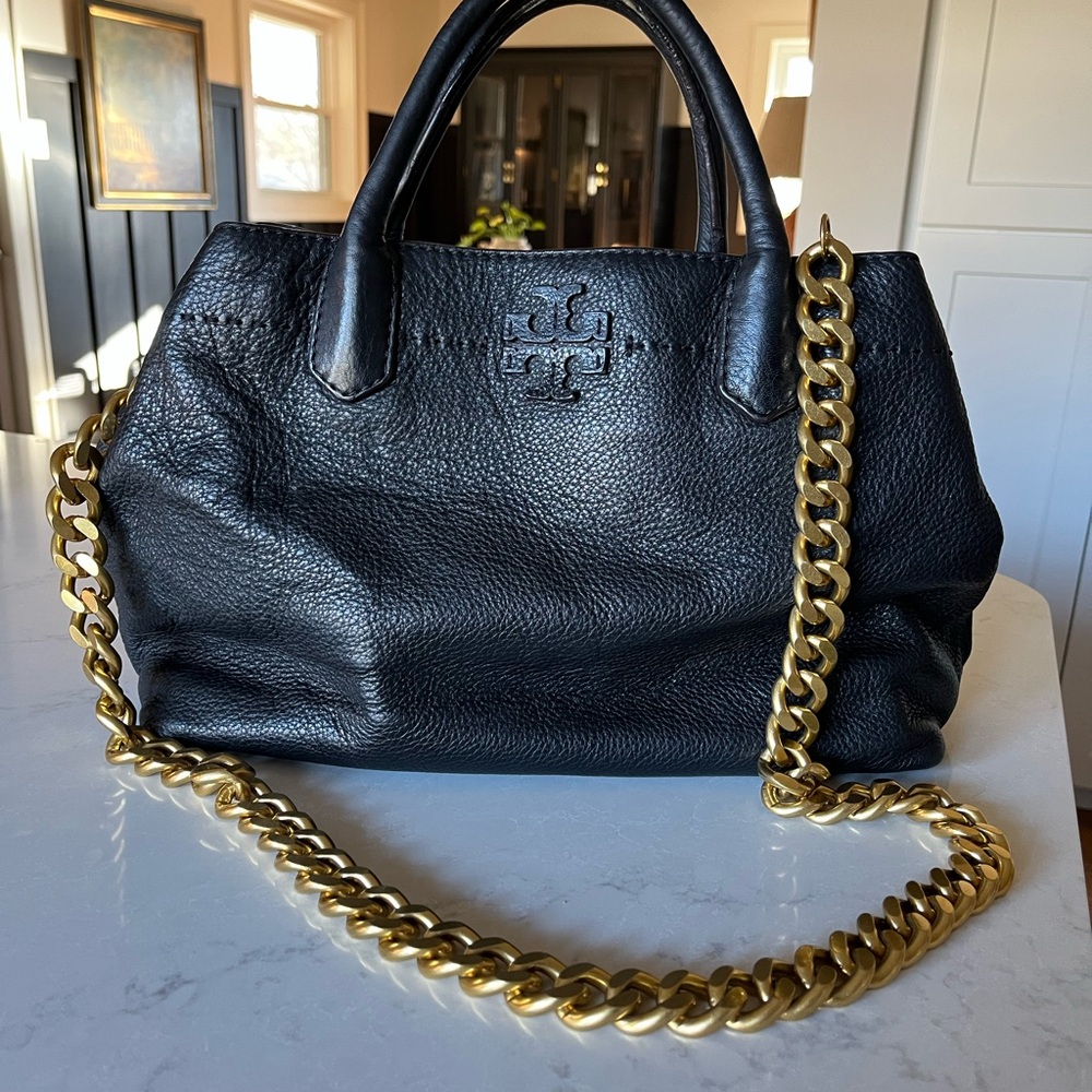 Tory Burch Black Shoulder Bag with Gold Chain